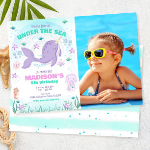 Invitación Fiesta de Cumpleaños Mágica Bajo el Mar de Narval
