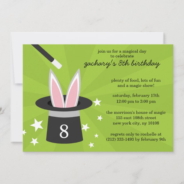 Invitación Fiesta de cumpleaños mágica de encargo del conejo (Anverso)