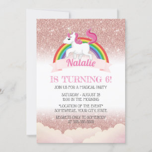 Invitación Fiesta de Cumpleaños Mágica Unicornio y Arcoíris R