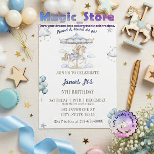 Invitación Fiesta de Cumpleaños Mágica y Cuadrada de Acuarela