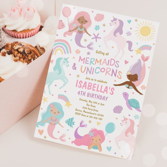 Invitación Fiesta De Cumpleaños Mágico De Sirena Y Unicornio (Subido por el creador)