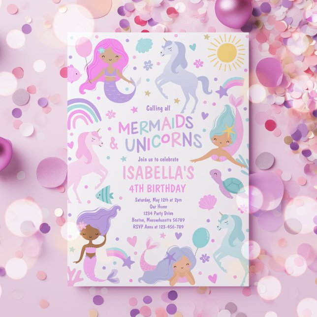 Invitación Fiesta De Cumpleaños Mágico De Sirena Y Unicornio (Subido por el creador)