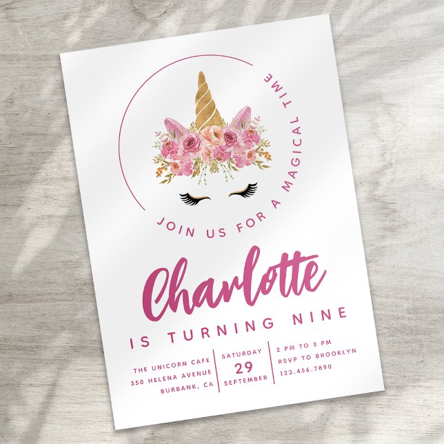 Invitación Fiesta de cumpleaños mágico de unicornio floral (Subido por el creador)