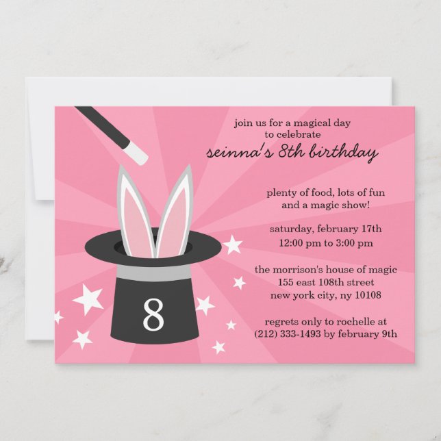 Invitación Fiesta de cumpleaños mágico del Personalizado Pink (Anverso)