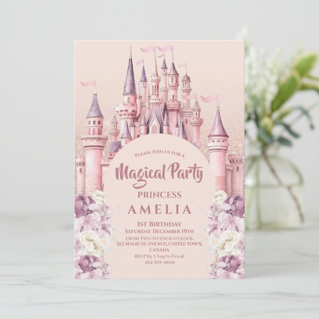 Invitación Fiesta de cumpleaños mágico número 1 castillo de d (Anverso de pie)