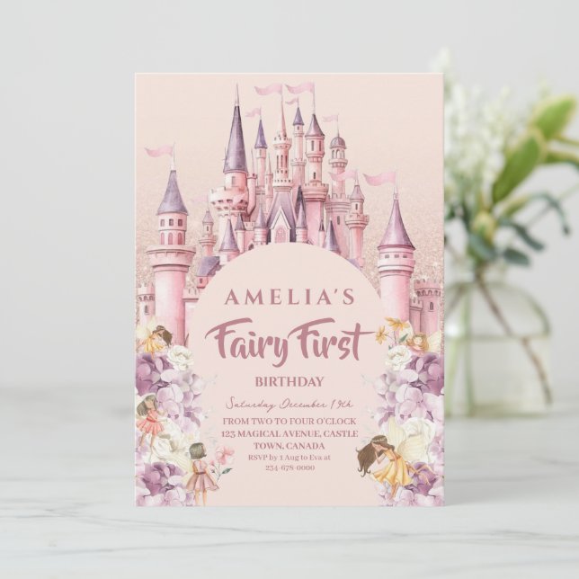 Invitación Fiesta de cumpleaños mágico número 1 castillo de d (Anverso de pie)