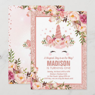 Invitación Fiesta de cumpleaños mágico/unicornio de oro Rosa