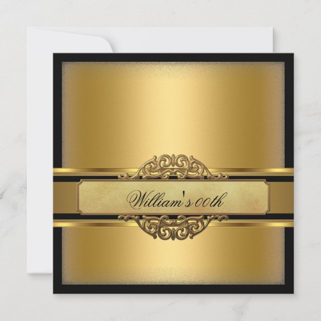 Invitación Fiesta de cumpleaños Mans Black Gold (Anverso)