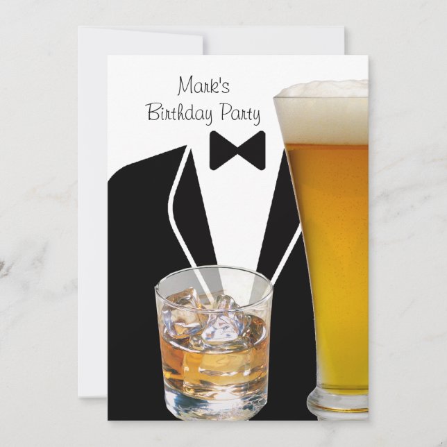 Invitación Fiesta de Cumpleaños Mans Mens Beer Scotch Tuxedo (Anverso)