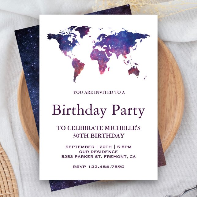 Invitación Fiesta de Cumpleaños Mapa del Mundo Espacio Galáct (Subido por el creador)