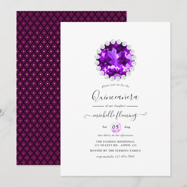 Invitación Fiesta de Cumpleaños Mardi Gras con Piedra Precios (Anverso / Reverso)