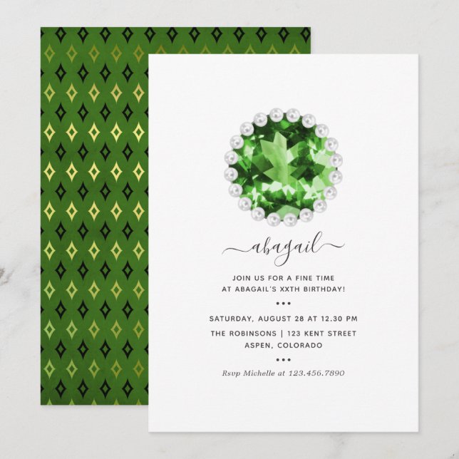 Invitación Fiesta de cumpleaños Mardi Gras Esmeralda Verde (Anverso / Reverso)