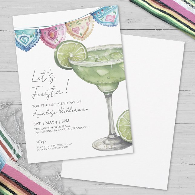 Invitación Fiesta de cumpleaños Margarita Cinco de Mayo (Watercolor Margarita Cinco De Mayo Birthday Party Invitation)