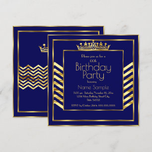 Invitación Fiesta de cumpleaños Marina Oro Azul Crown Art Dec
