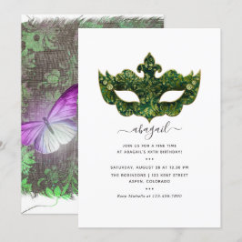 Invitación Fiesta de Cumpleaños Mariposa Tropical de Mardi Gr