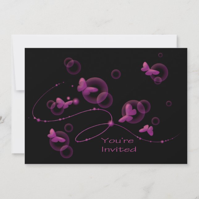 Invitación Fiesta de Cumpleaños Mariposas Neon Rosa Fuerte (Anverso)