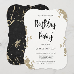 Invitación Fiesta de Cumpleaños Mármol Negro y Blanco Falso O