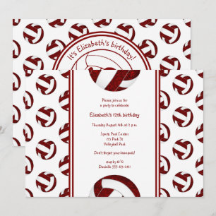 Invitación fiesta de cumpleaños maroon white sporchica voleib