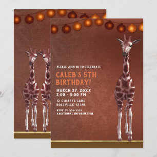 Invitación Fiesta de Cumpleaños Marrón Naranja Jirafa African
