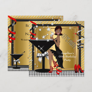 Invitación Fiesta de cumpleaños Martini Rojo Oro Plata Negro