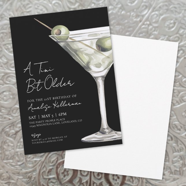 Invitación Fiesta de cumpleaños Martini, un poco mayor de Tri (A Tini Bit Older Martini Birthday Party Invitation)