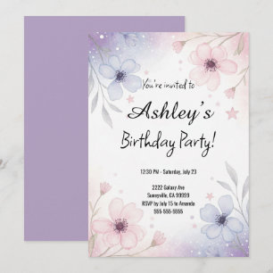 Invitación Fiesta de cumpleaños más baja del Chica Púrpura de
