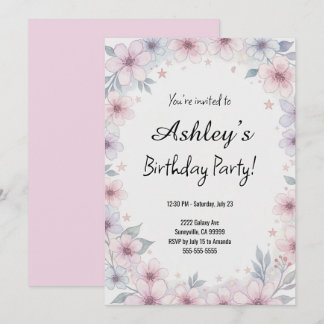 Invitación Fiesta de cumpleaños más baja para Chicas rosados 