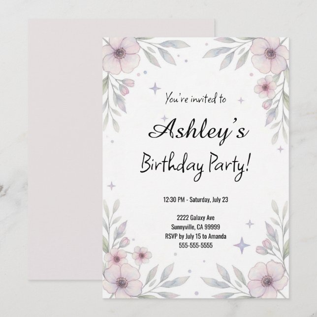 Invitación Fiesta de cumpleaños más baja para Chicas rosados  (Anverso / Reverso)