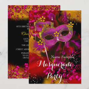 Invitación Fiesta de Cumpleaños Máscara Floral Dorado Rosa Ne