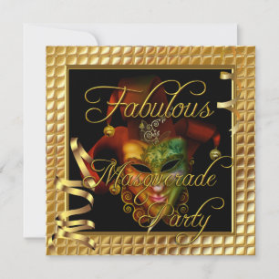 Invitación Fiesta de Cumpleaños Mascarada Fabuloso Dorado Neg