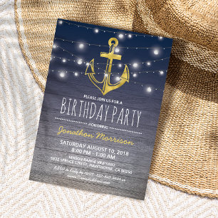 Invitación Fiesta de Cumpleaños Masculina Azul Náutico Rústic
