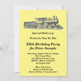 Invitación Fiesta de cumpleaños masculina de motor de trenes 