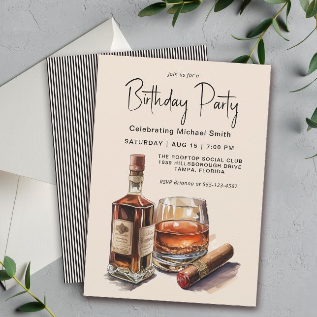 Invitación Fiesta de cumpleaños masculino de Whiskey y Cigars (Subido por el creador)