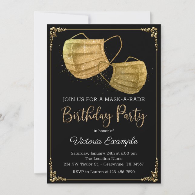 Invitación Fiesta de cumpleaños Mask-A-Rade para mujeres (Anverso)