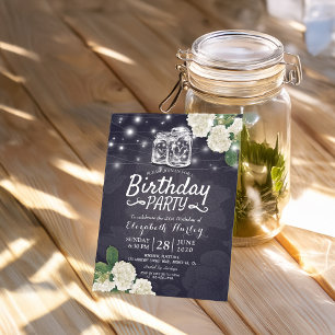 Invitación Fiesta de cumpleaños Mason Jars Hydrangea String L
