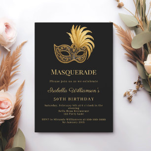 Invitación Fiesta de cumpleaños Masquerade oro negro