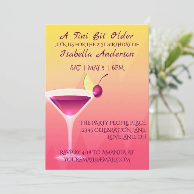 Invitación Fiesta de cumpleaños mayor Tropical Tini (Anverso de pie)