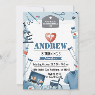 Invitación Fiesta de cumpleaños médica del doctor de niños pe