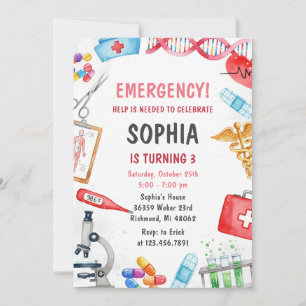 Invitación Fiesta de Cumpleaños Médica Digital Personalizada 