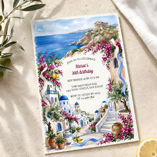 Invitación Fiesta de cumpleaños mediterránea con tema griego