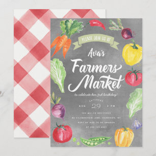Invitación Fiesta de Cumpleaños Mercado de Granjeros Acuarela