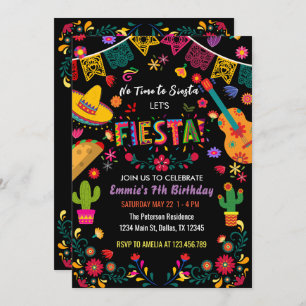 Invitación Fiesta de cumpleaños mexicana negra, sin siesta