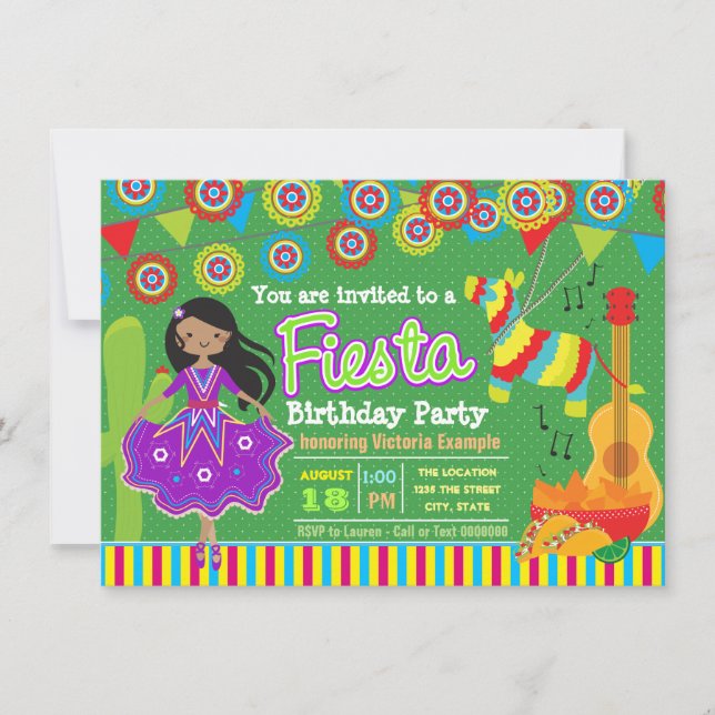 Invitación Fiesta de cumpleaños mexicana para niñas (Anverso)