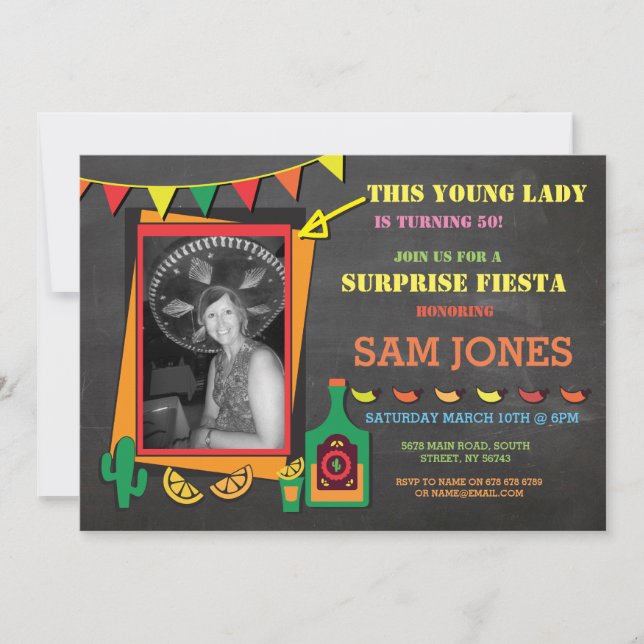 Invitación Fiesta de cumpleaños México Fiesta fotográfico inv (Anverso)