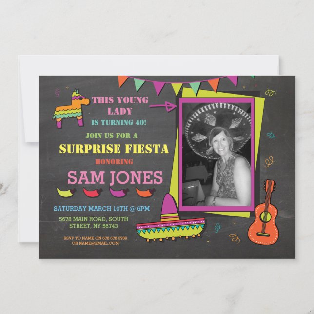 Invitación Fiesta de cumpleaños México Fiesta fotográfico inv (Anverso)