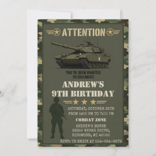 Invitación Fiesta de cumpleaños militar con camuflaje persona