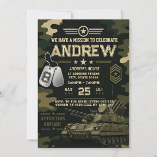 Invitación Fiesta de cumpleaños militar personalizada para ni