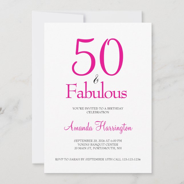 Invitación Fiesta de cumpleaños mínima 50 y fabulosa 50 (Anverso)
