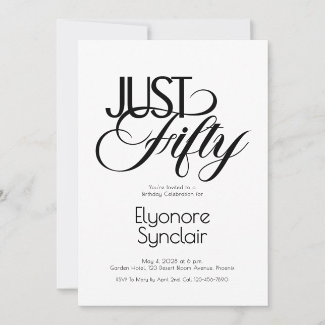 Invitación Fiesta de cumpleaños mínima Just Fifty 50 (Anverso)