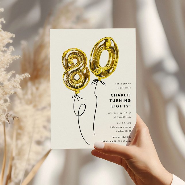 Invitación Fiesta de cumpleaños Minimal Gold 80 Globo 80 (Subido por el creador)